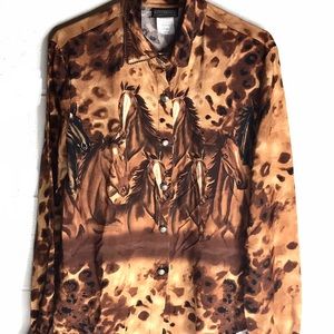 Vintage Blouse Western Wild Horse Roughrider Large
